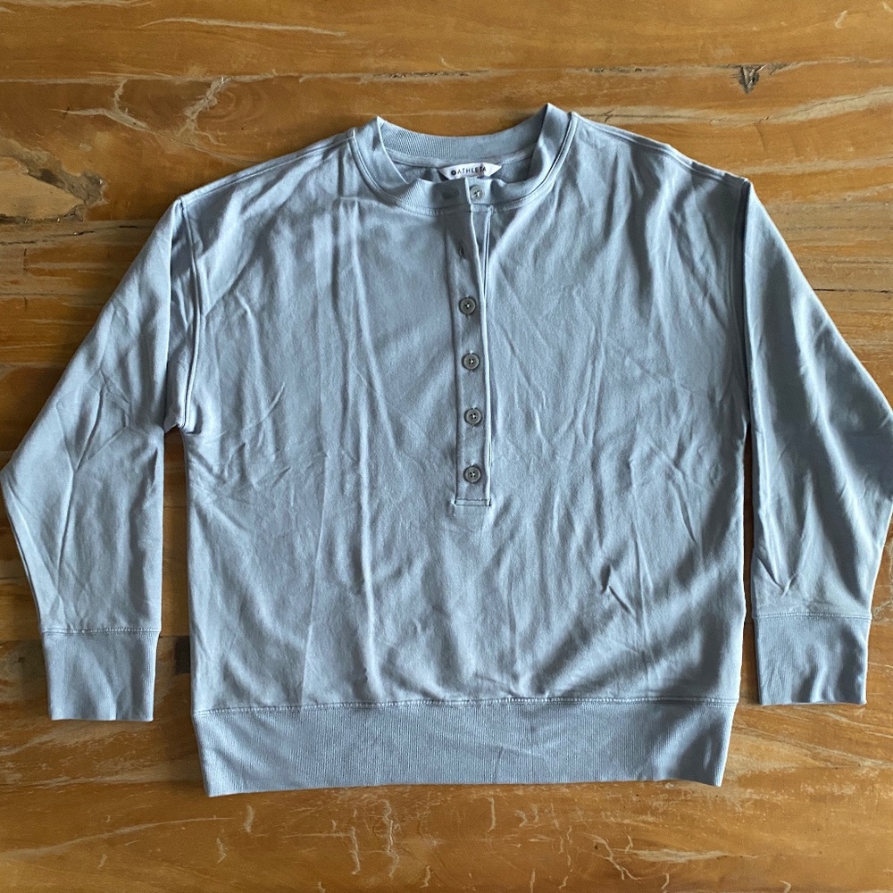 ATHLETA WOMEN'S BLUE STAR LONG SLEEVE BALANCE HENLEY SWEATSHIRT Sz M